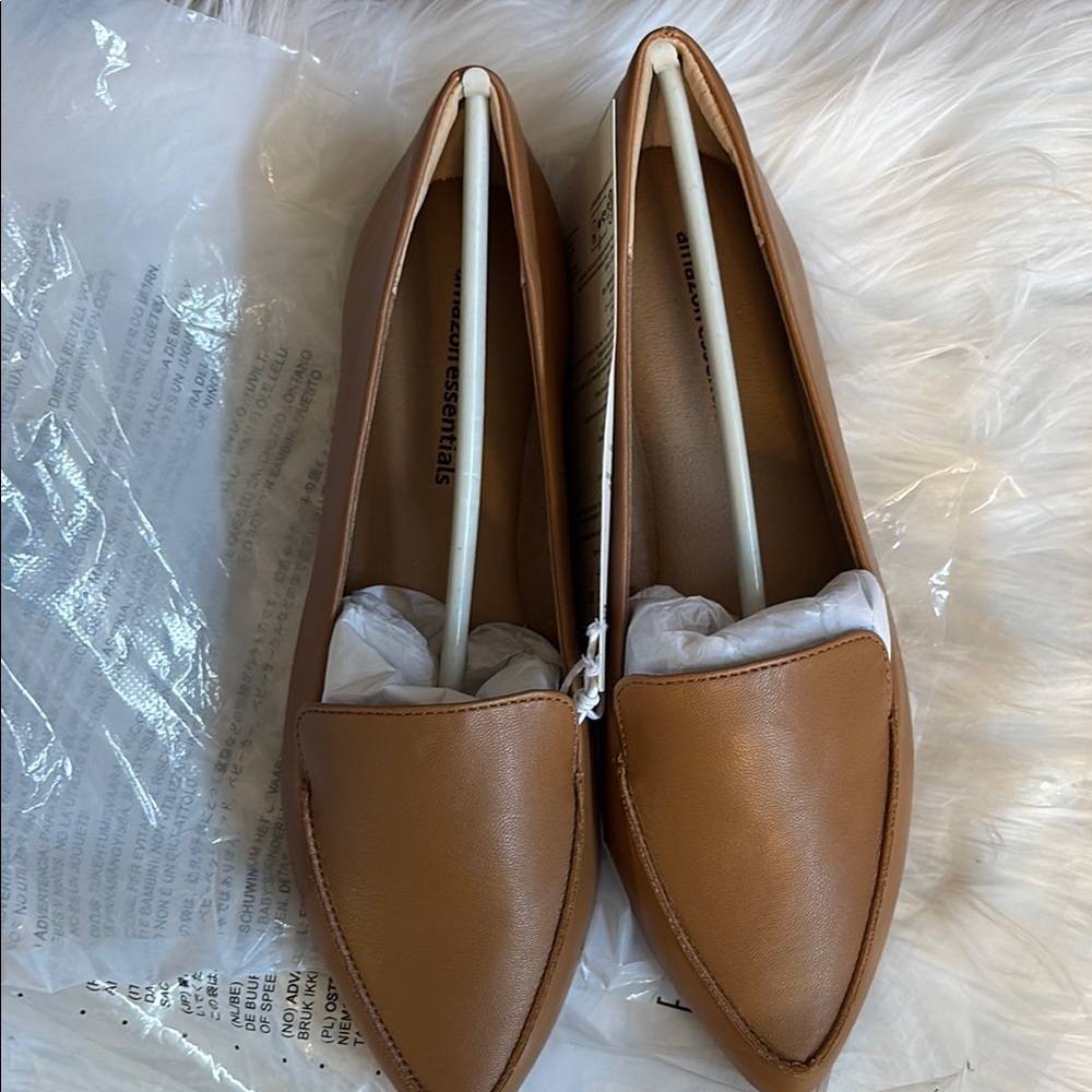 Tan faux Leather Pointed-Toe Flats